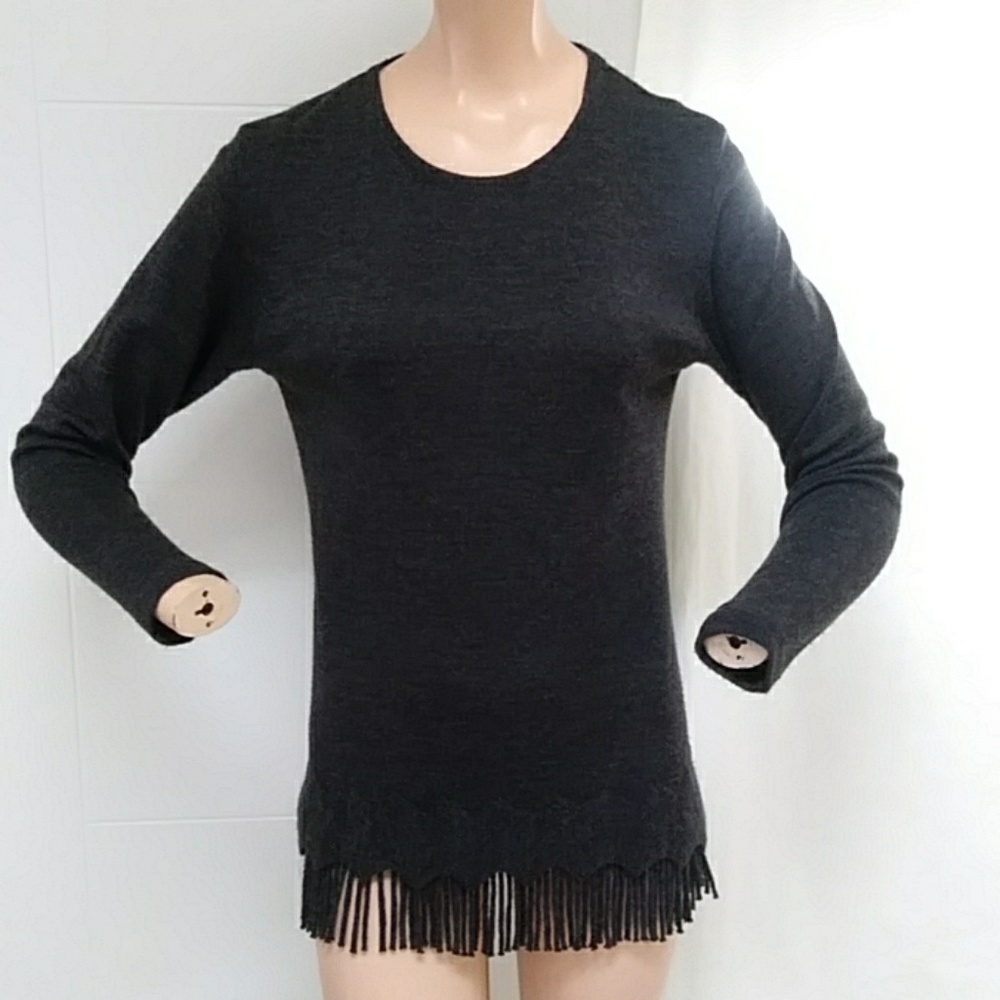 k. Studio Fringe gray sweater sz S